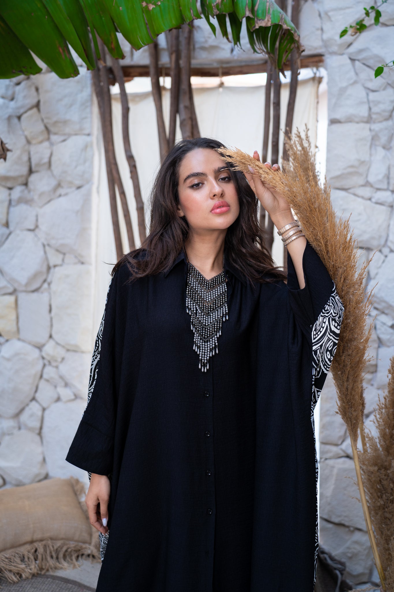 Black x printed shirt dress