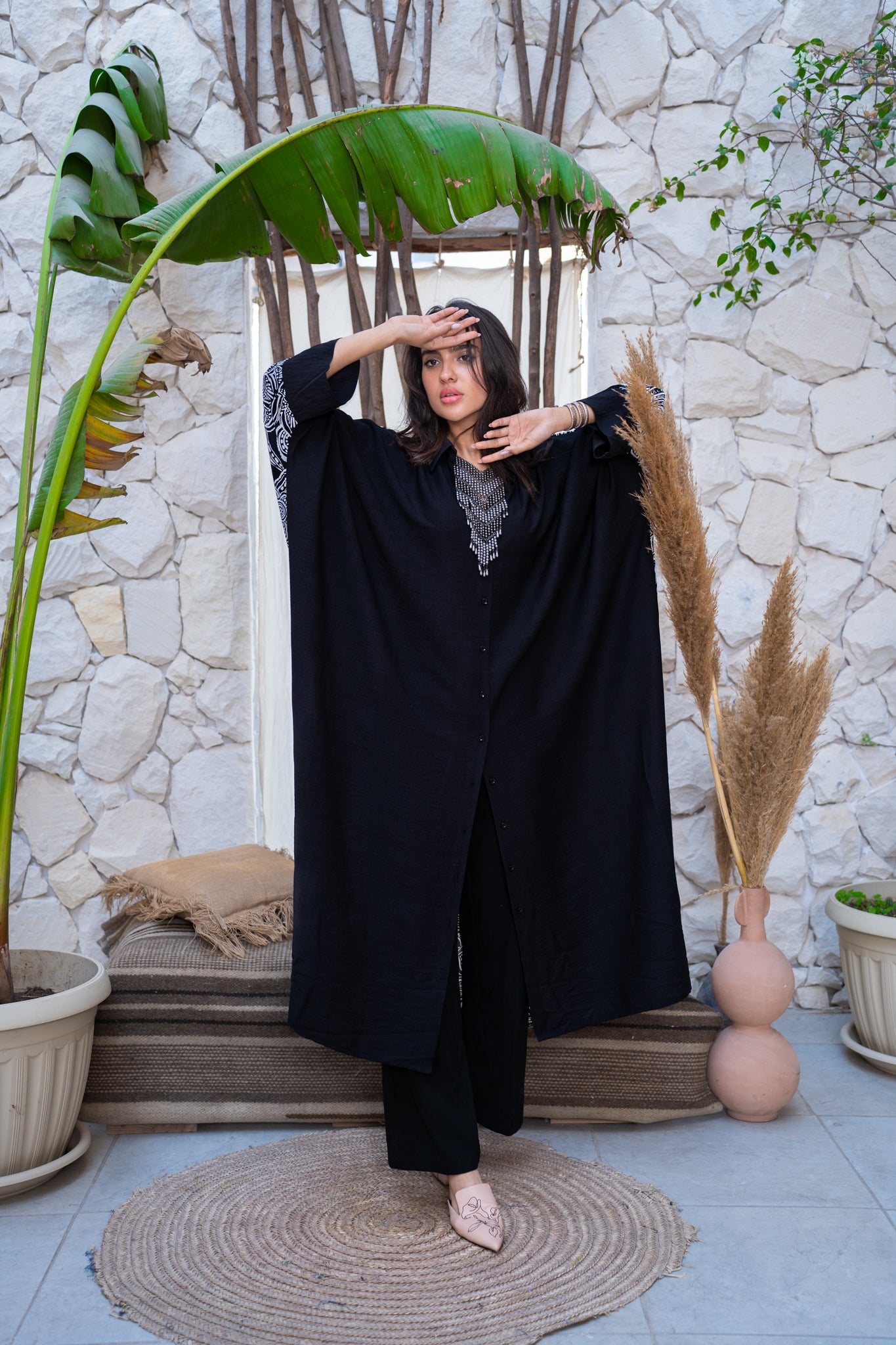 Black x printed shirt dress