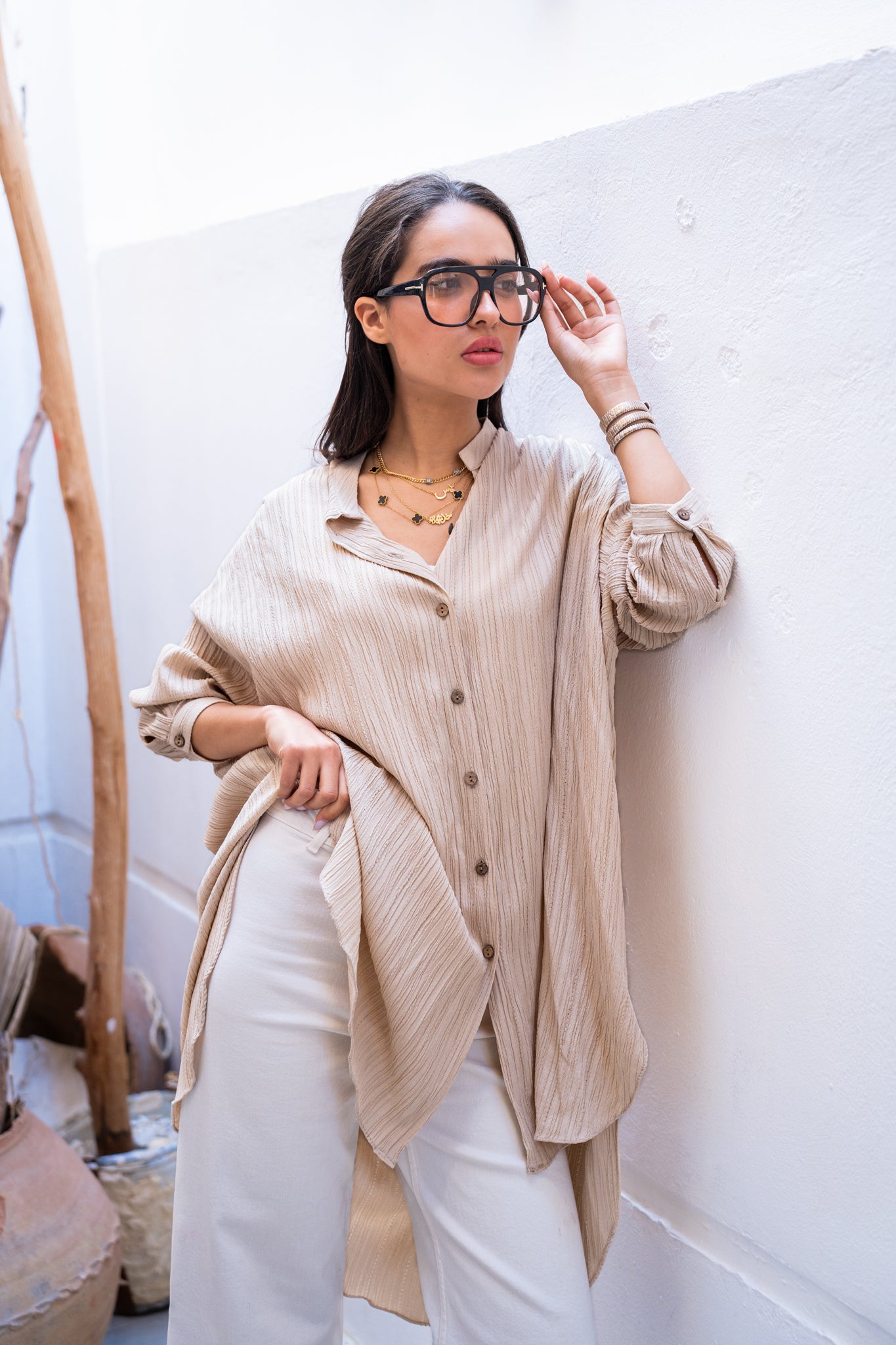 Beige crinkled shirt