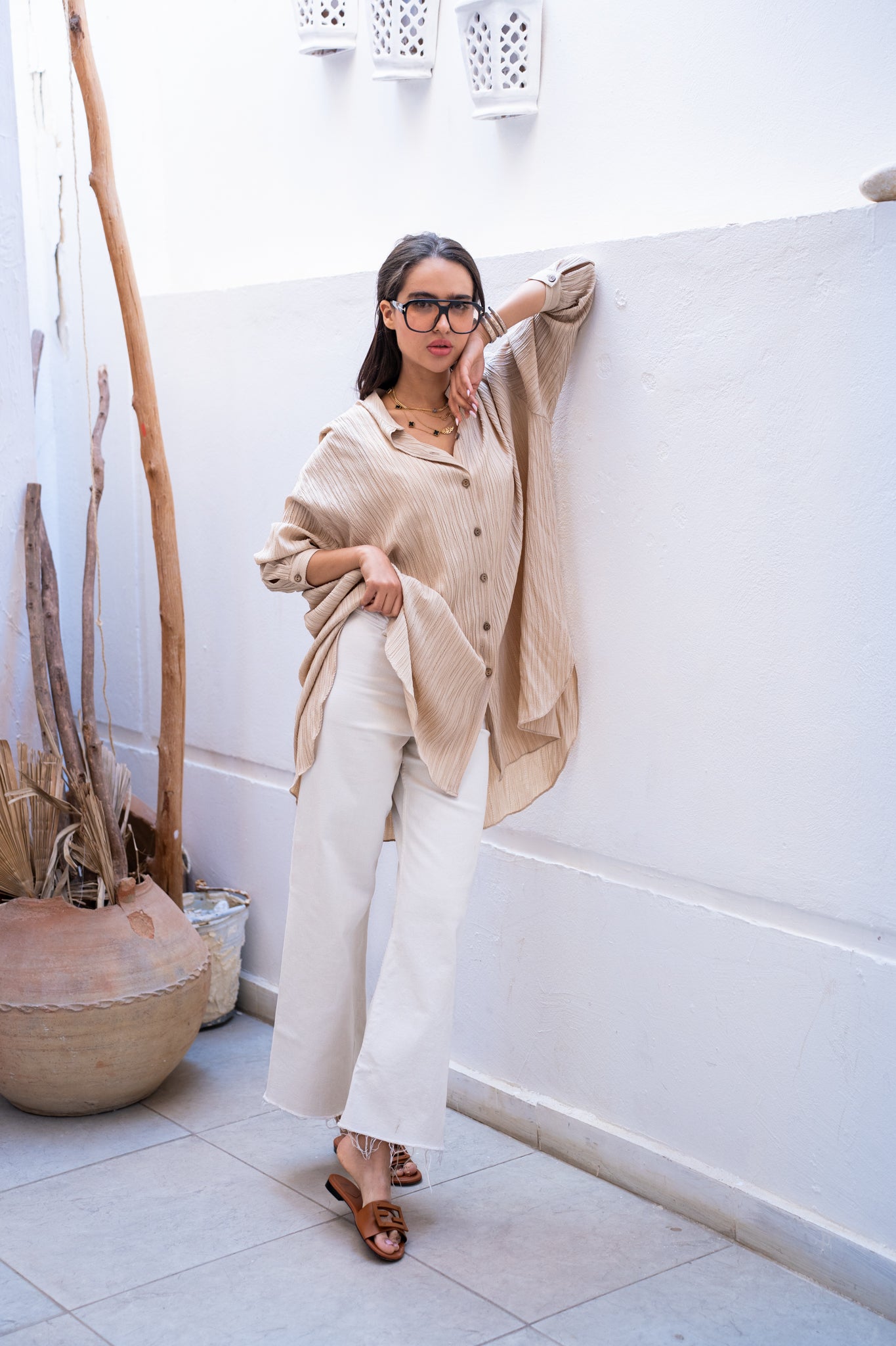 Beige crinkled shirt