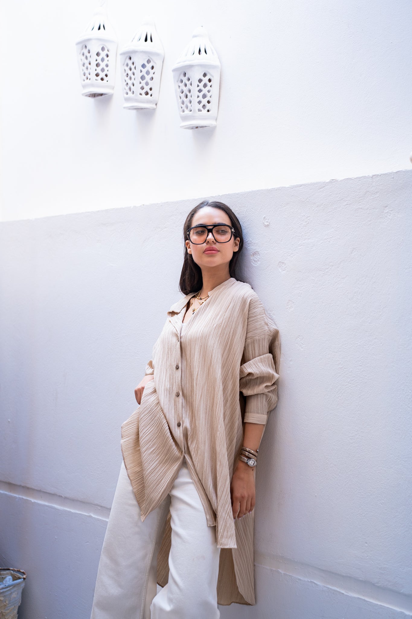 Beige crinkled shirt