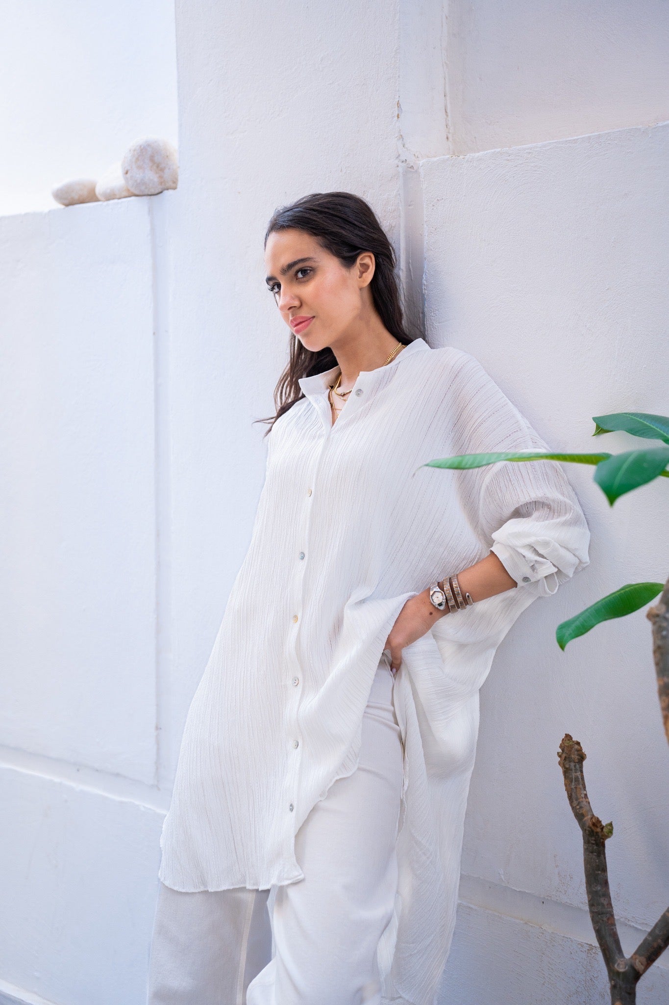Beige crinkled shirt