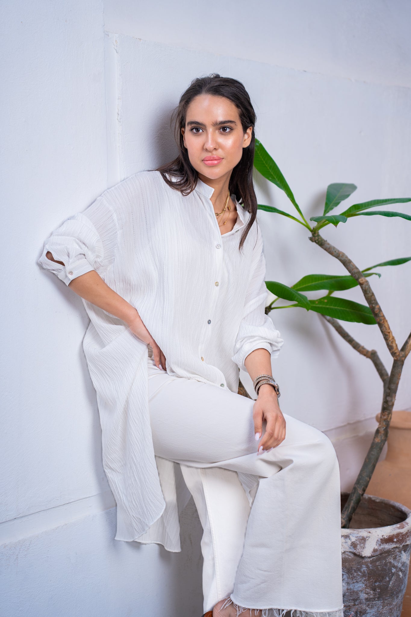 Beige crinkled shirt