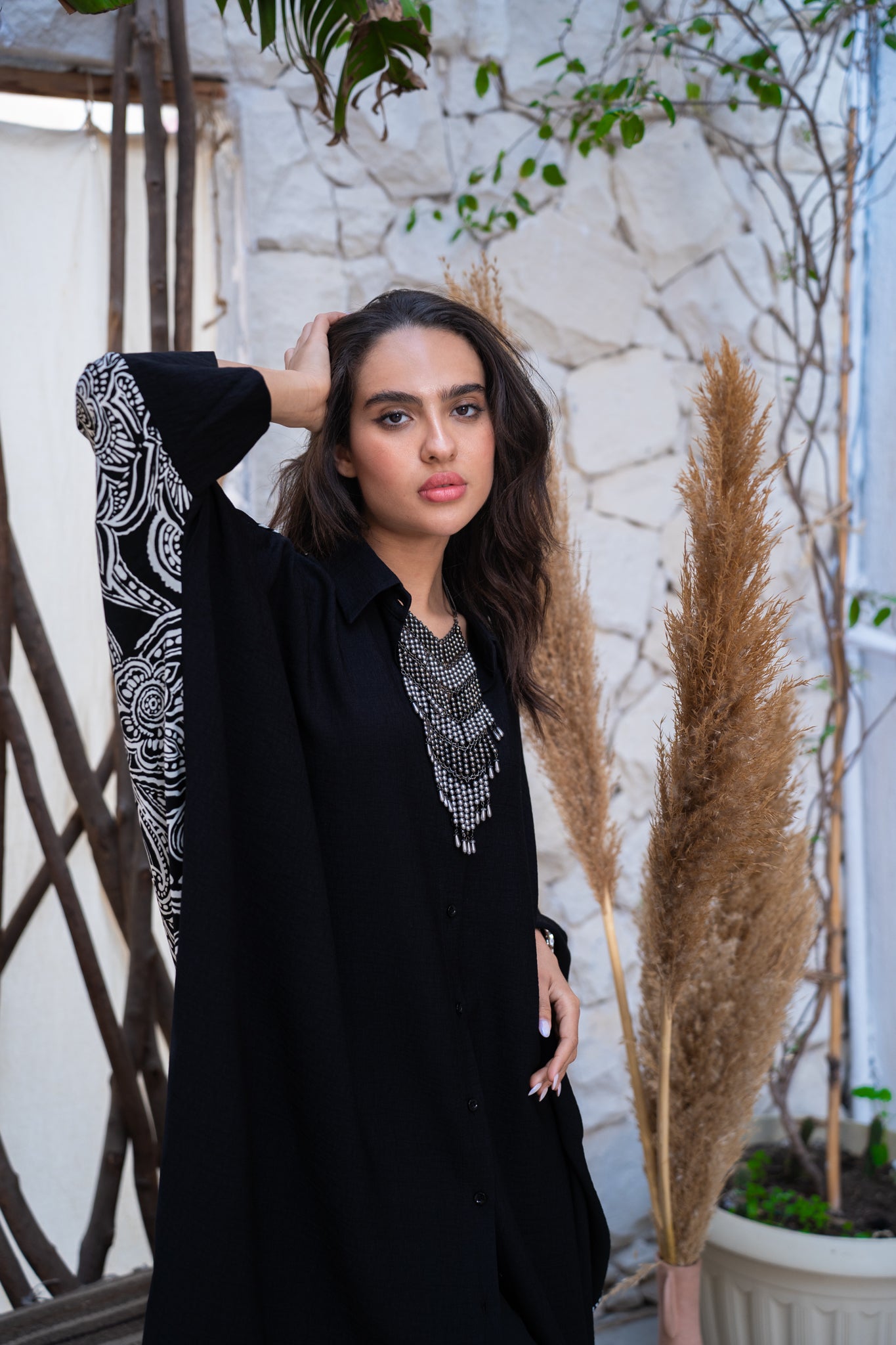 Black x printed shirt dress