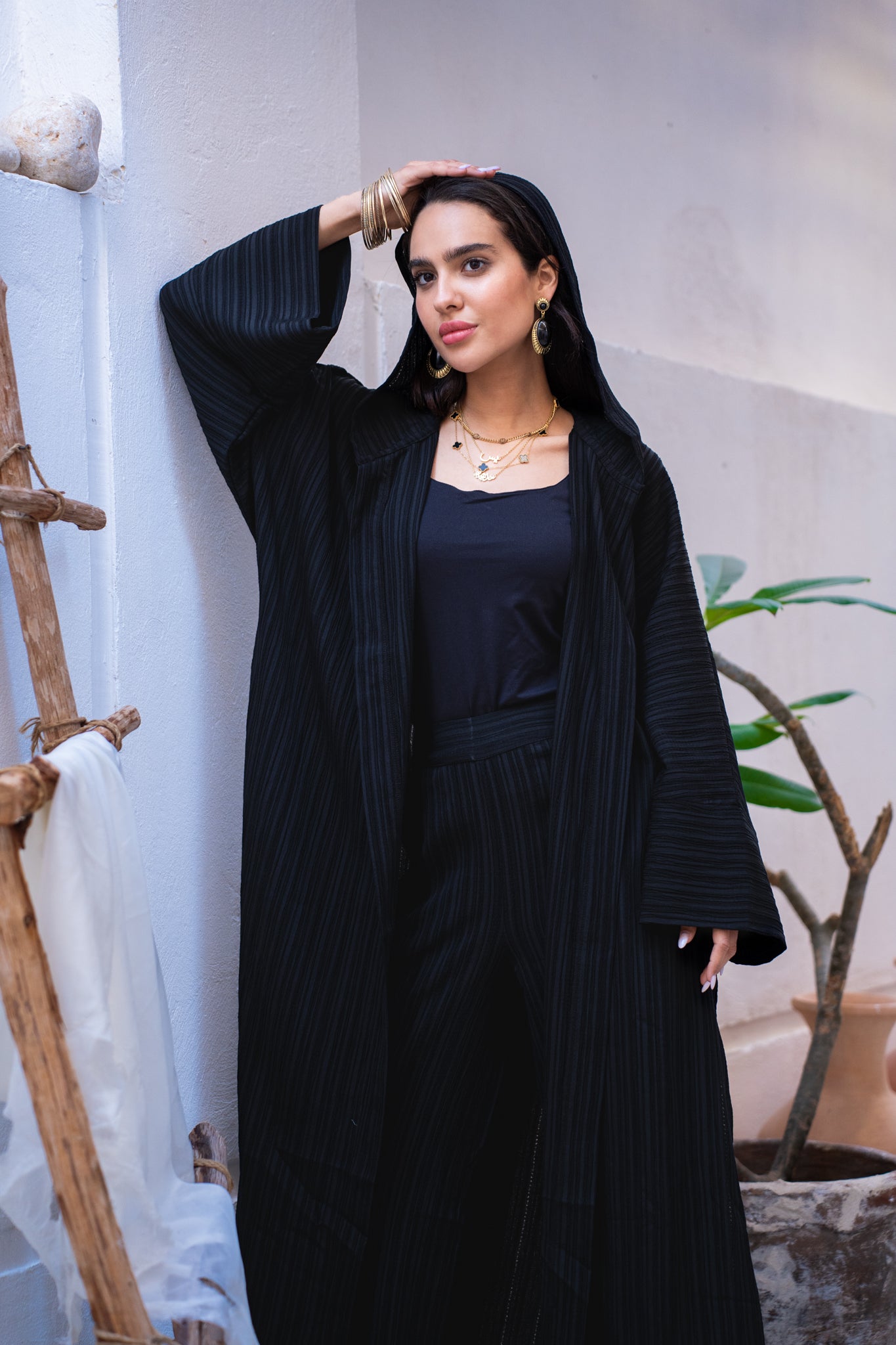 Black set with wide leg pants