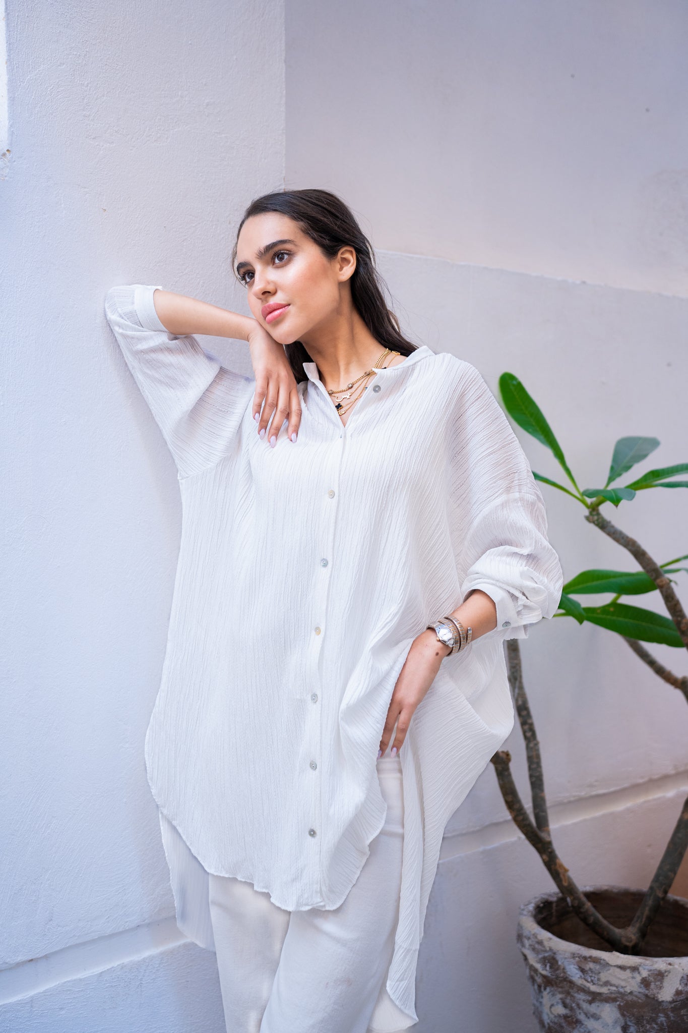 Beige crinkled shirt