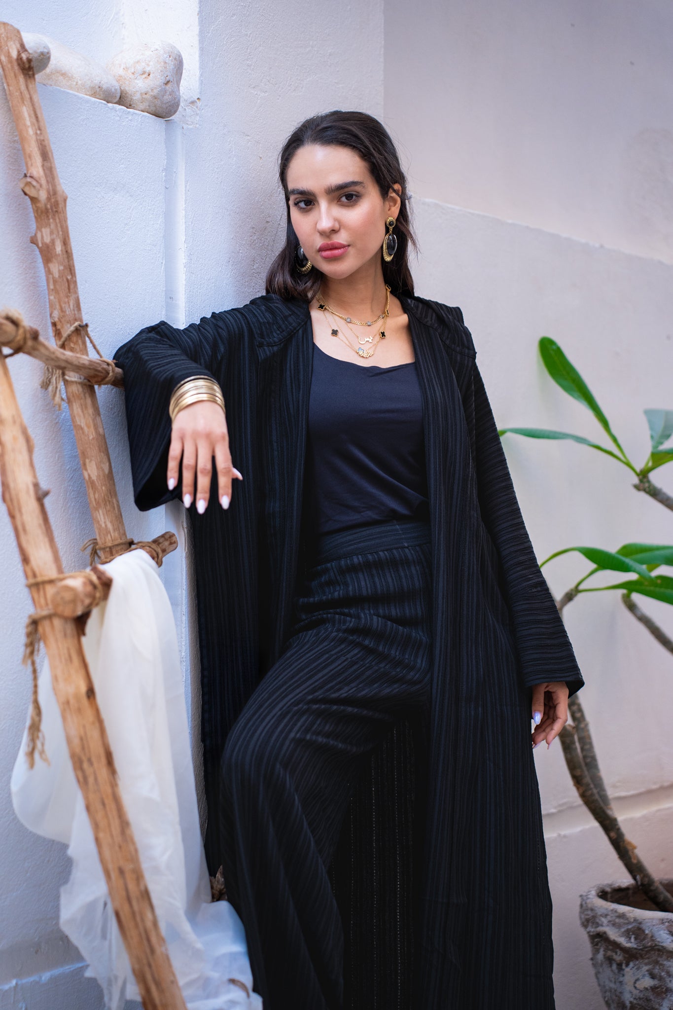 Black set with wide leg pants