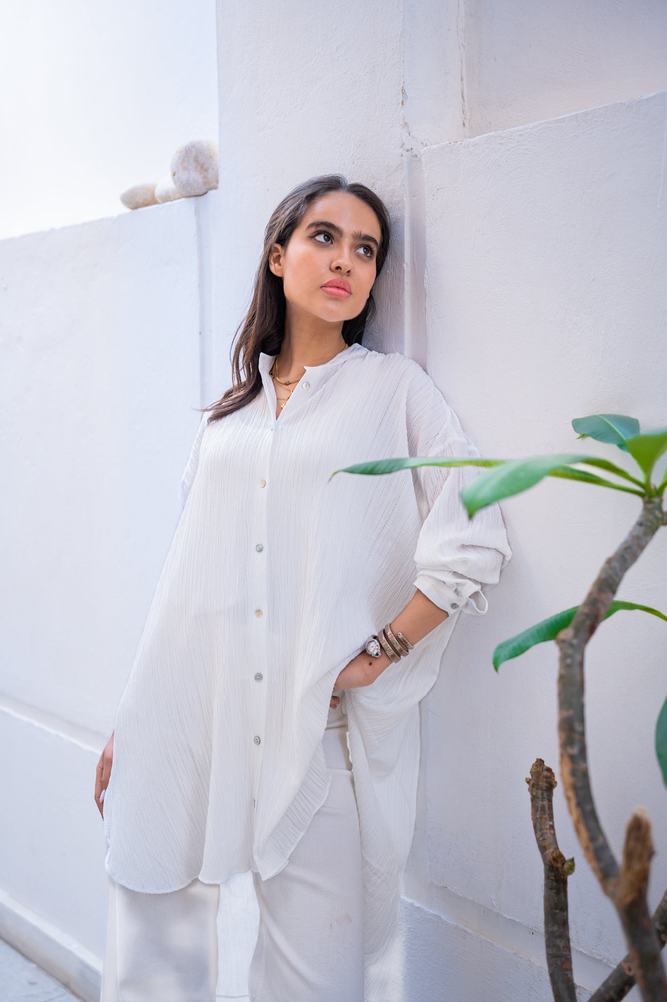 Beige crinkled shirt