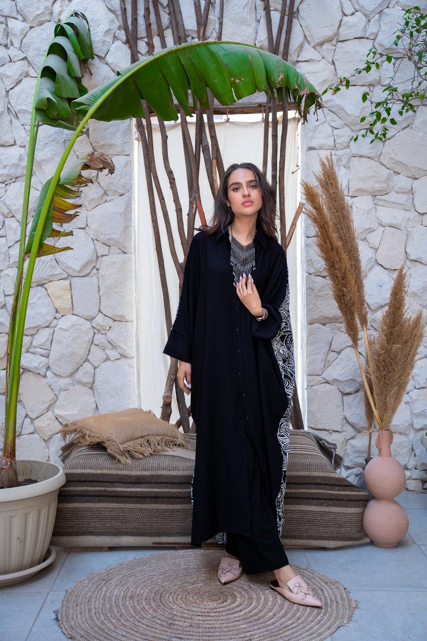 Black x printed shirt dress