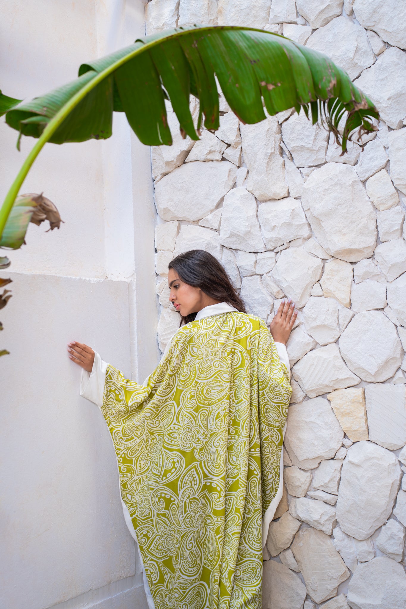 White x light green printed shirt dress