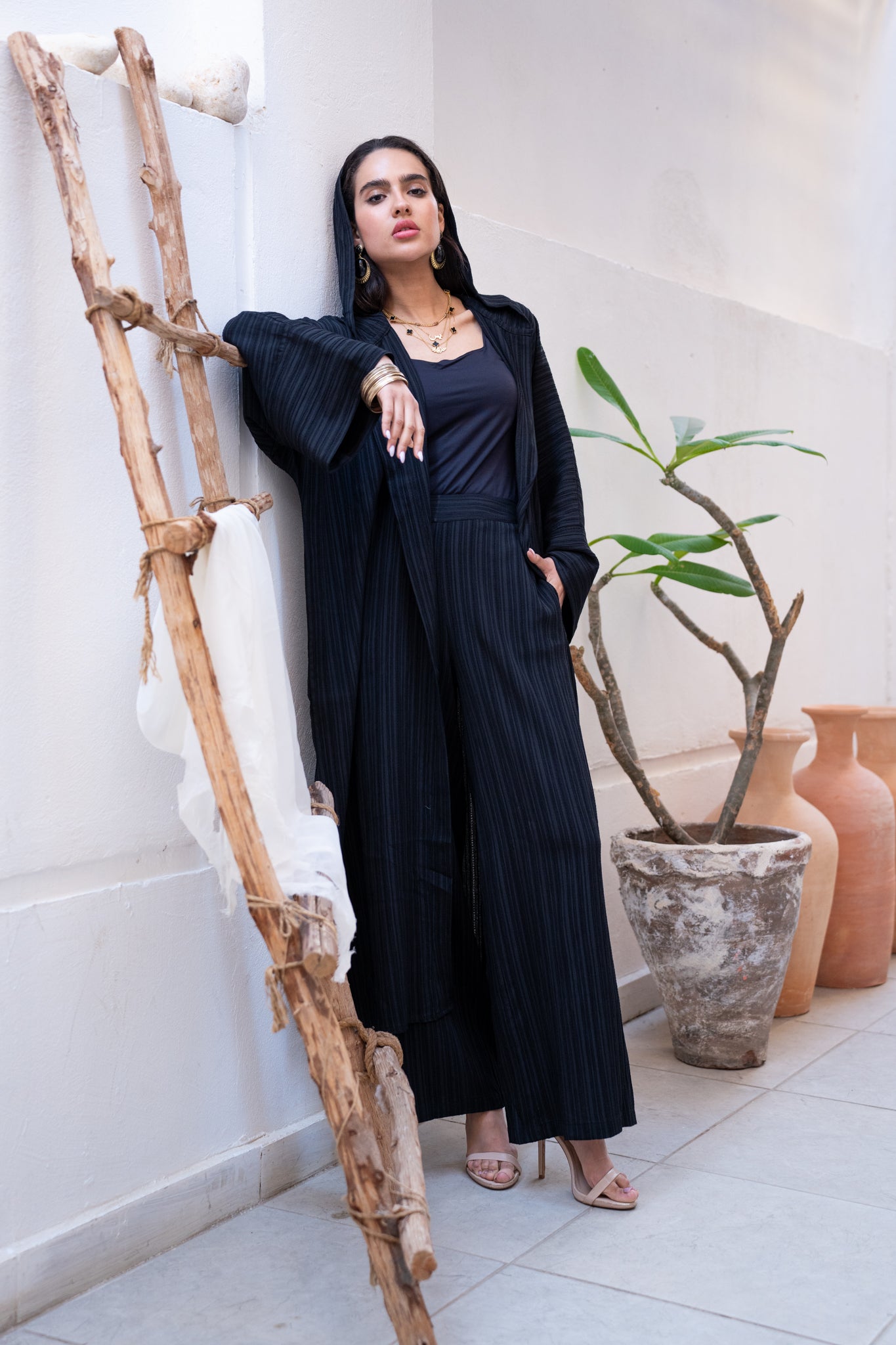 Black set with wide leg pants