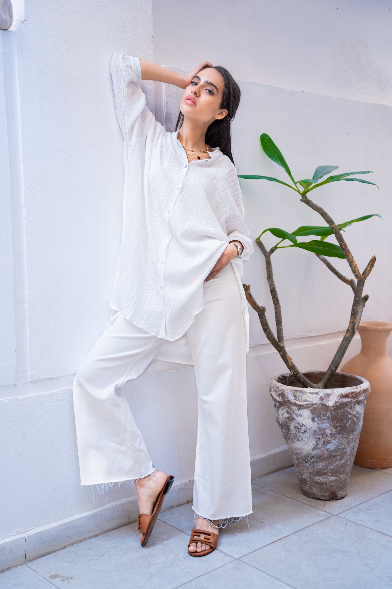 White crinkled shirt