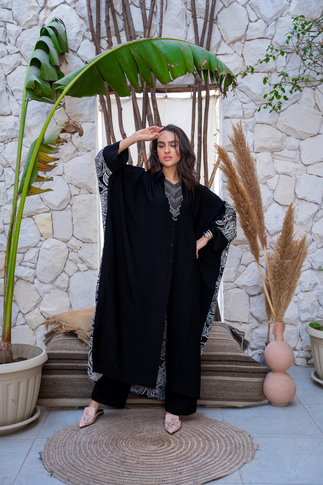 Black x printed shirt dress