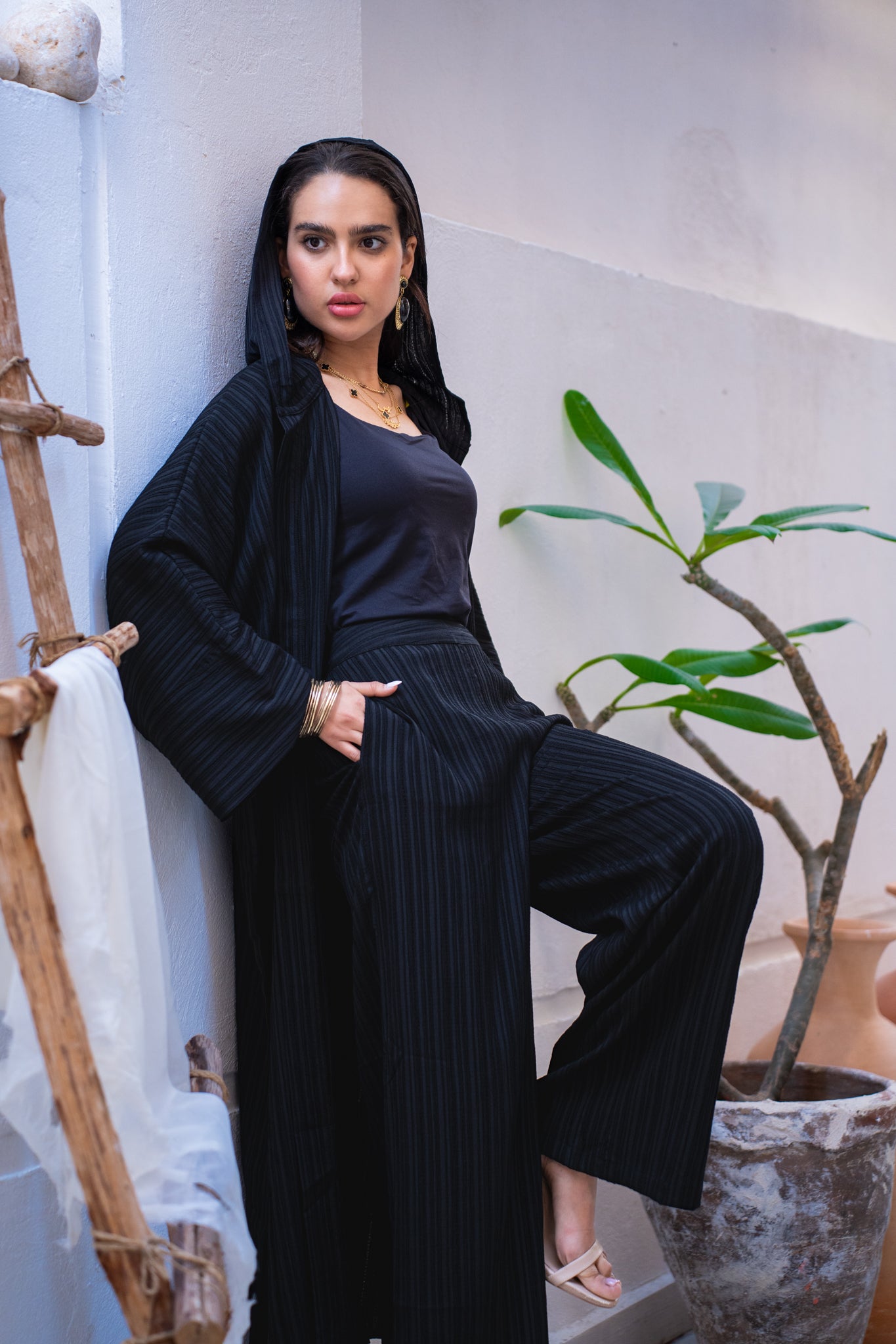 Black set with wide leg pants