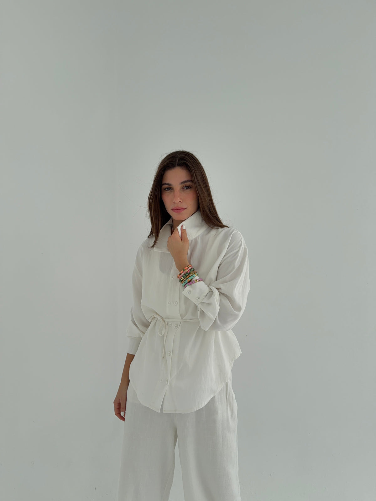 White double button shirt