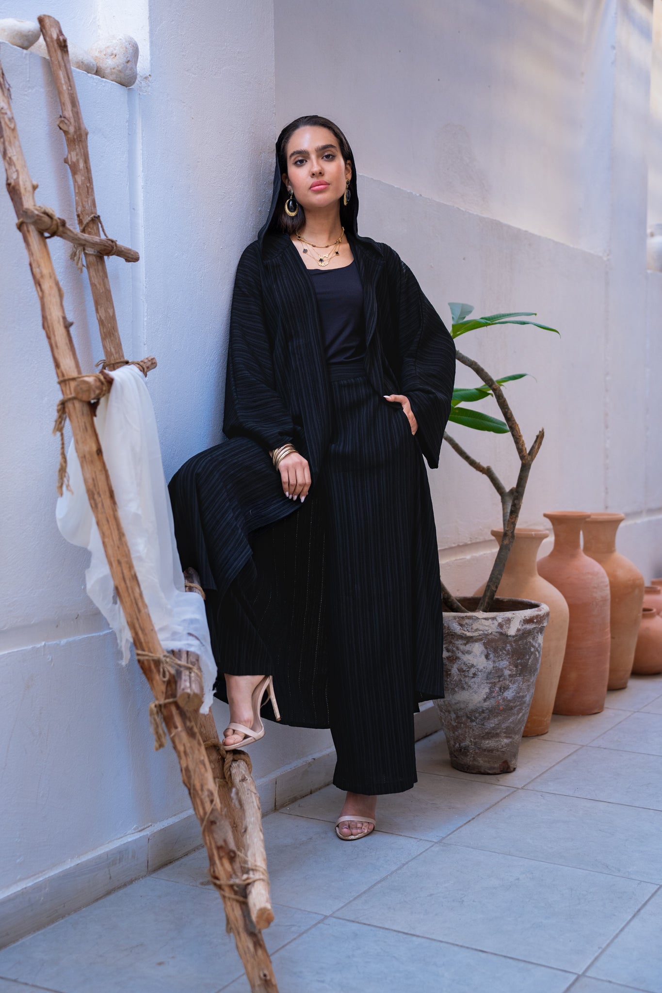 Black set with wide leg pants