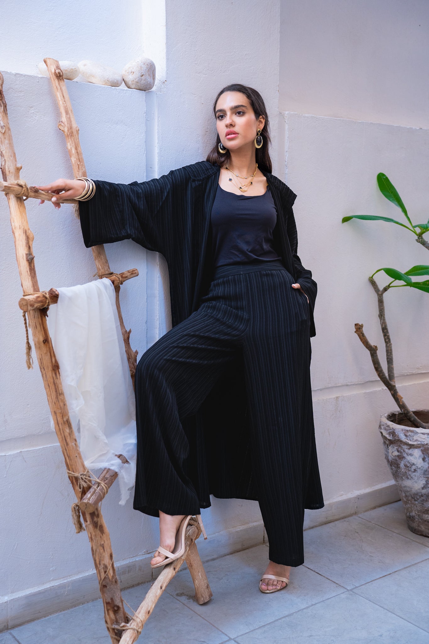 Black set with wide leg pants