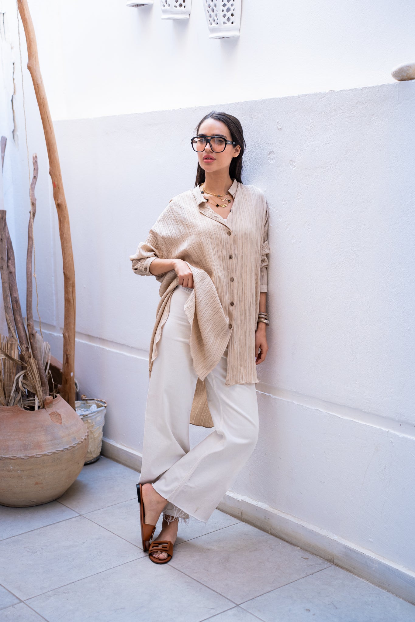Beige crinkled shirt