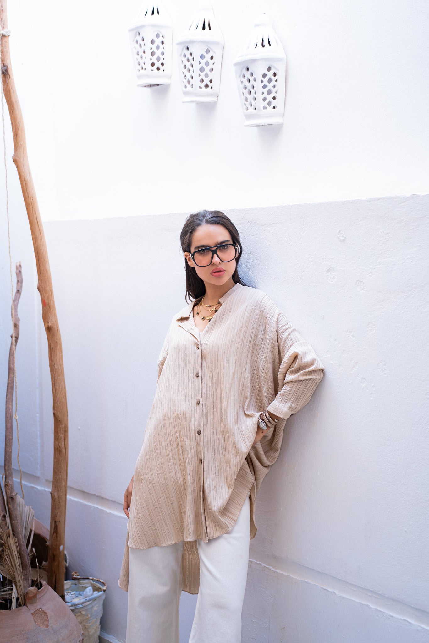 Beige crinkled shirt