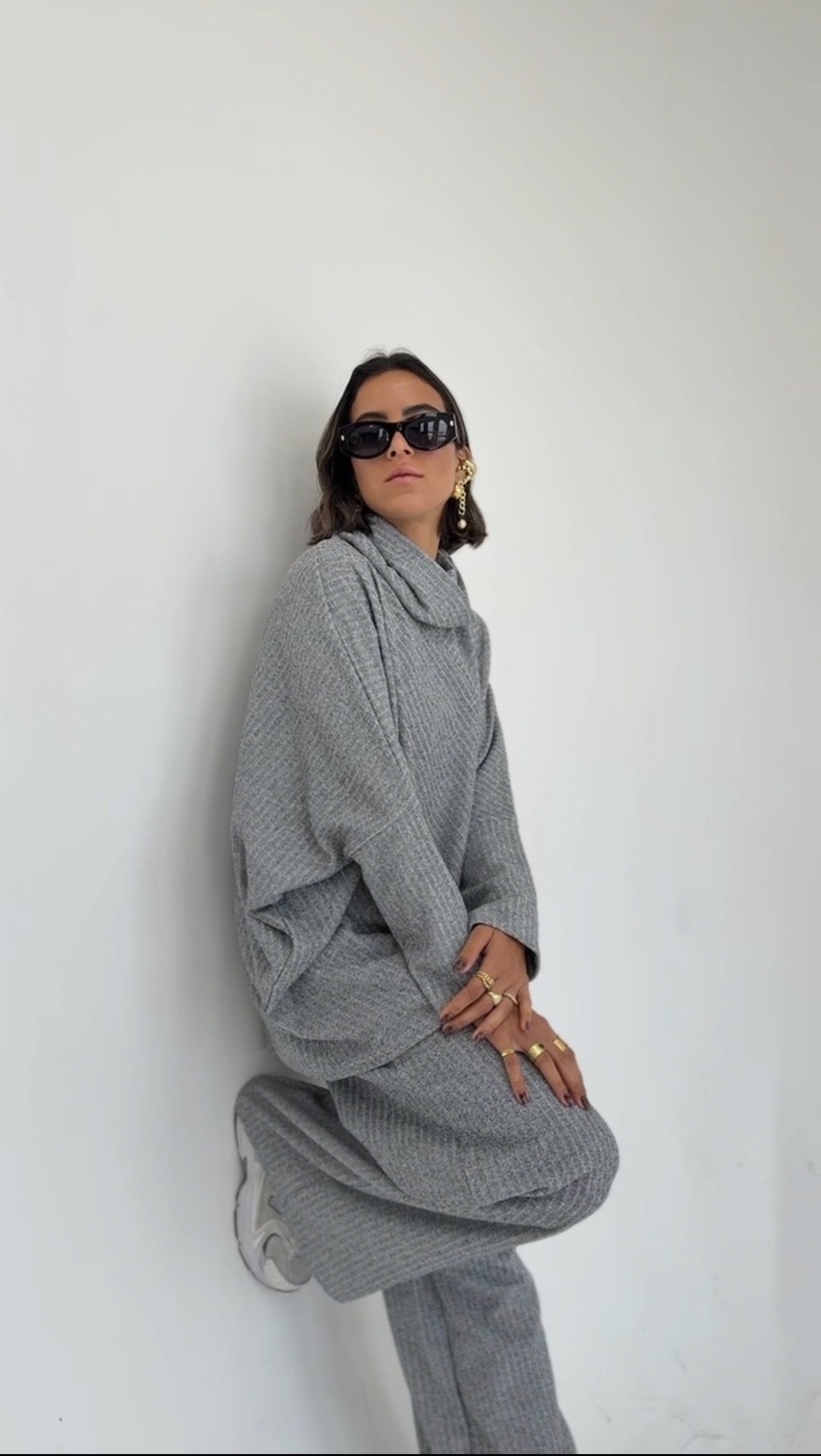 Grey Knitted Set with Skirt