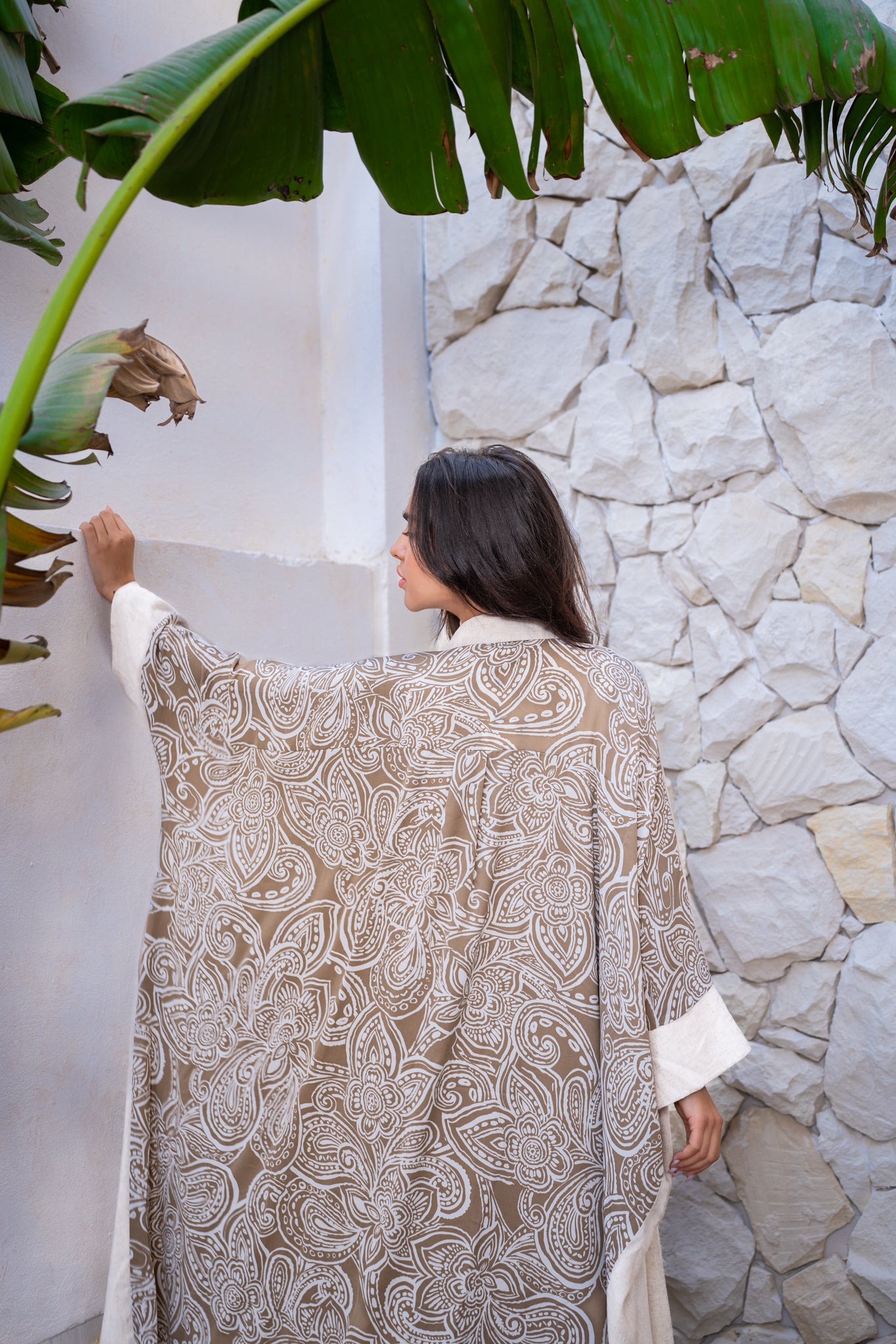 White x light green printed shirt dress