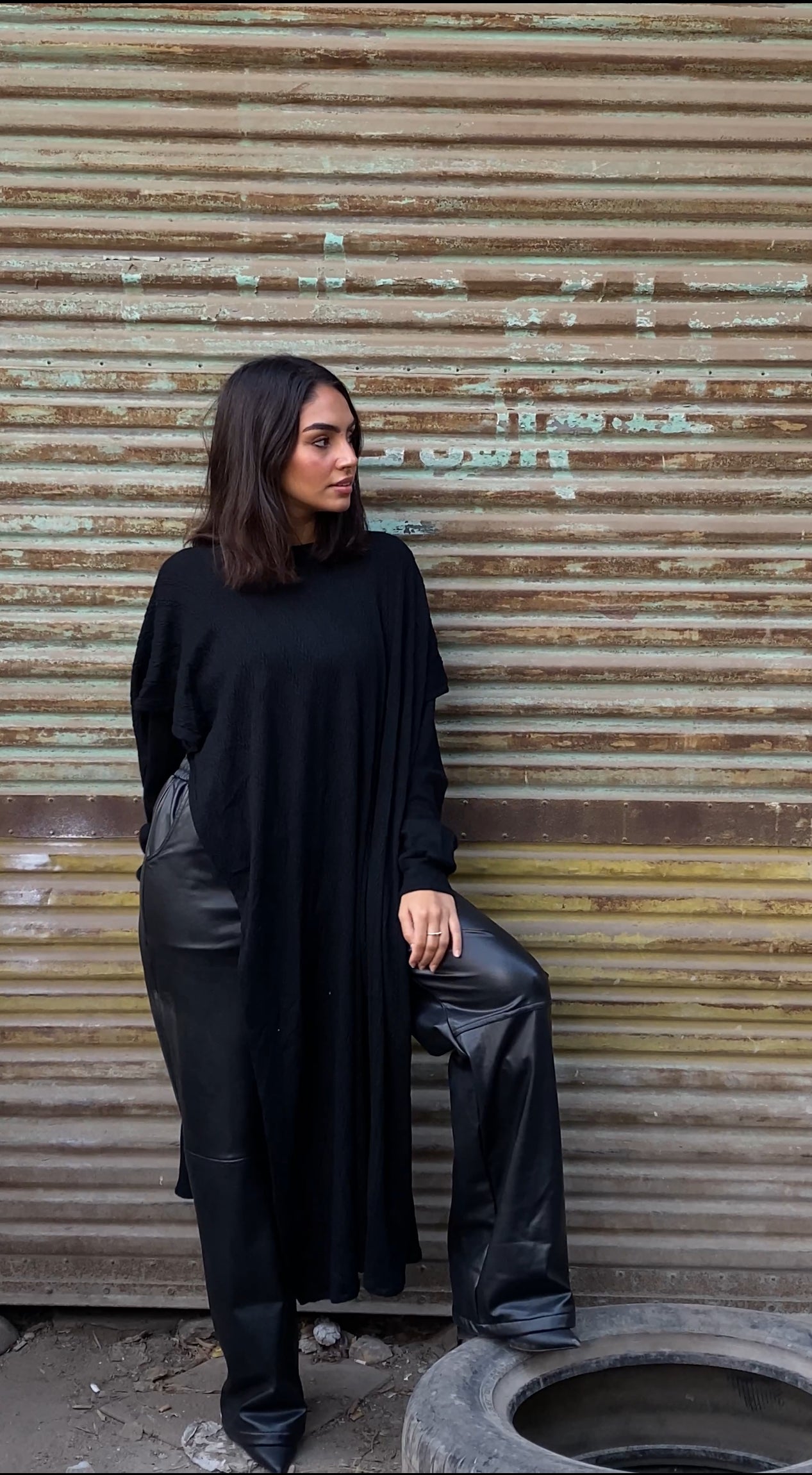 Basic pullover with attached shawl