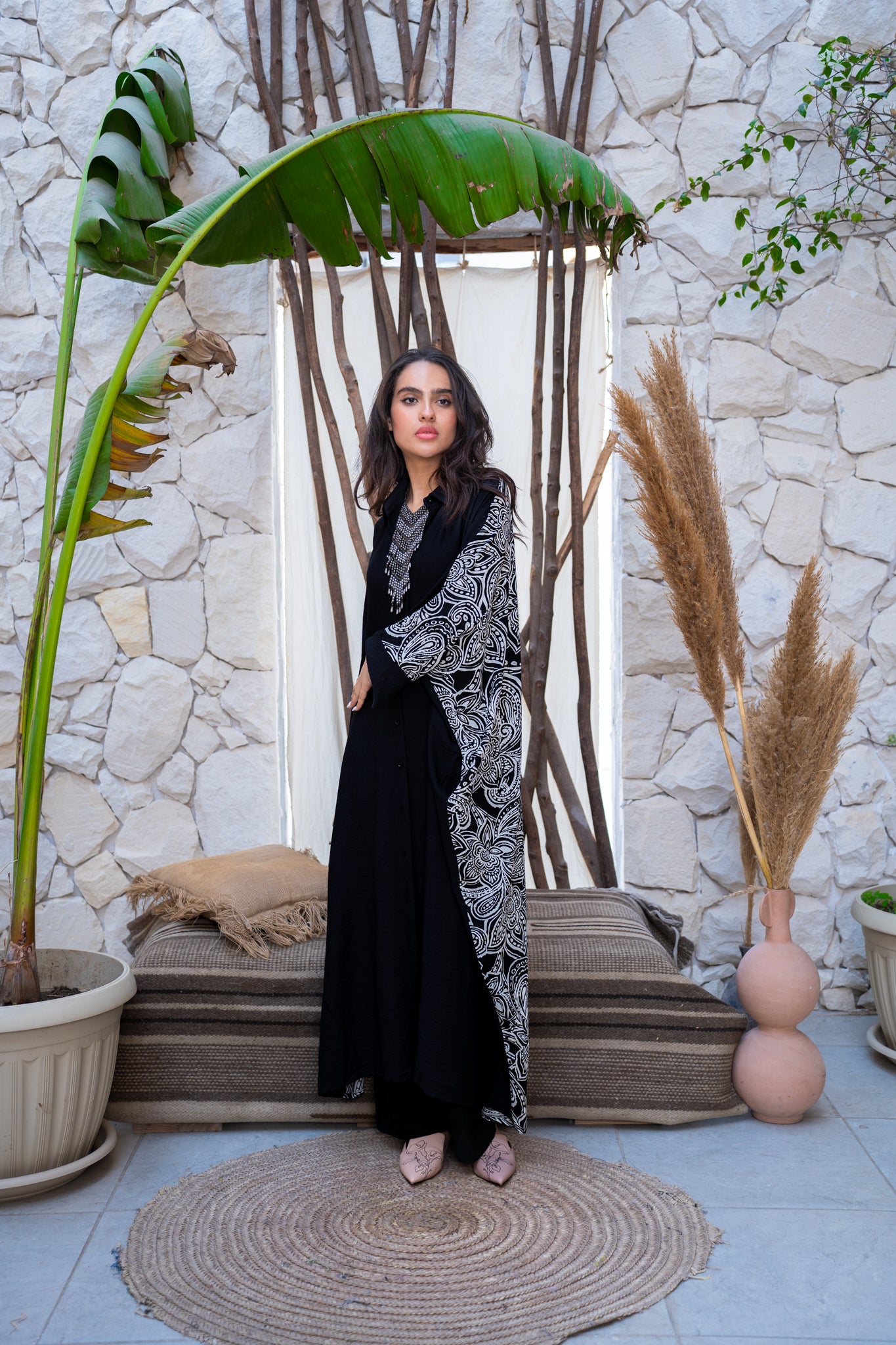 Black x printed shirt dress